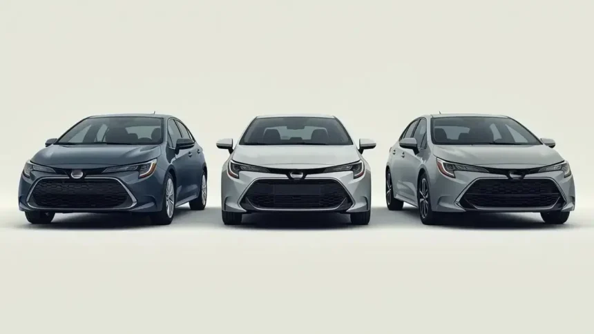 Three used Toyota Corolla model-year groups shown side by side for a buyer guide about the best years to buy