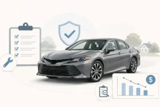 Toyota Camry illustration for a used-car guide about reliability and cost to own