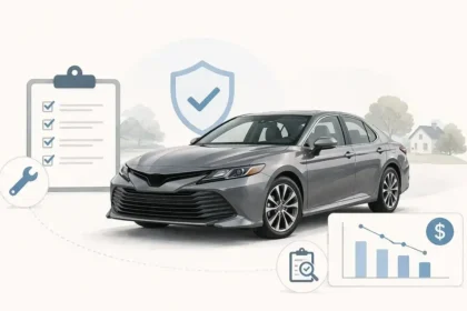 Toyota Camry illustration for a used-car guide about reliability and cost to own