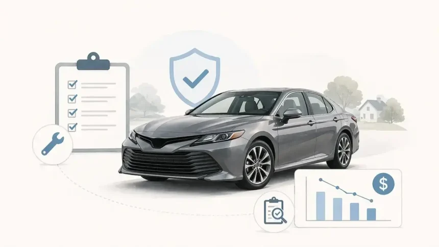 Toyota Camry illustration for a used-car guide about reliability and cost to own