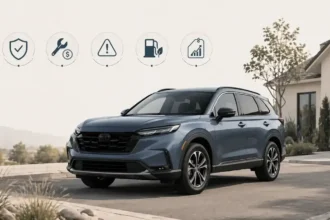 Used Honda CR-V-style compact SUV with reliability and ownership cost icons