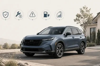 Used Honda CR-V-style compact SUV with reliability and ownership cost icons