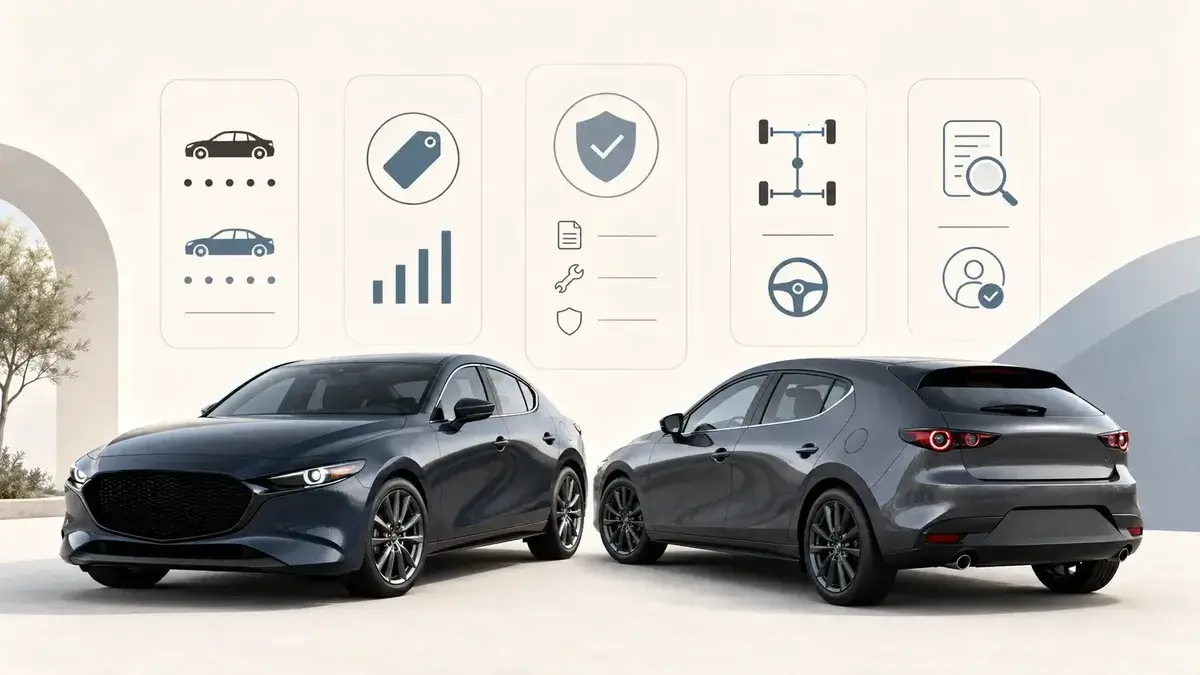 Used Mazda3 sedan and hatchback with trim comparison and buying checklist cues.