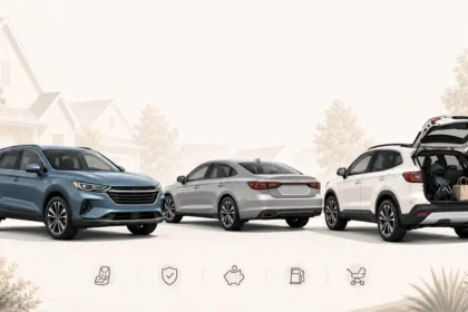 Best used family cars including a compact SUV, midsize sedan, and small SUV for practical family buyers