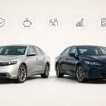 Two midsize sedans shown side by side for a used Honda Accord vs Toyota Camry buying guide
