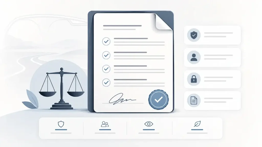 Terms and Conditions page illustration showing agreement, checklist, and responsible website use