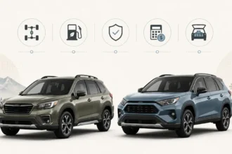 Subaru Forester and Toyota RAV4 style compact SUVs shown side by side for a used SUV comparison