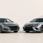 Honda Accord vs Toyota Camry used sedans shown side by side in a clean comparison image