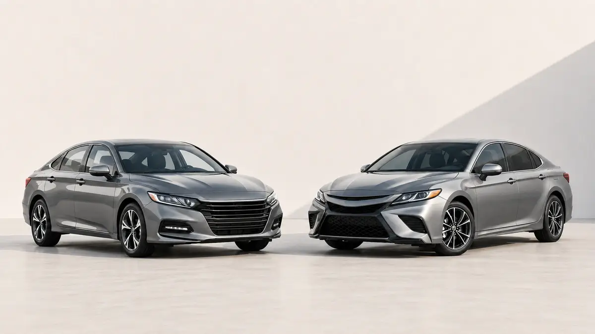 Honda Accord vs Toyota Camry used sedans shown side by side in a clean comparison image
