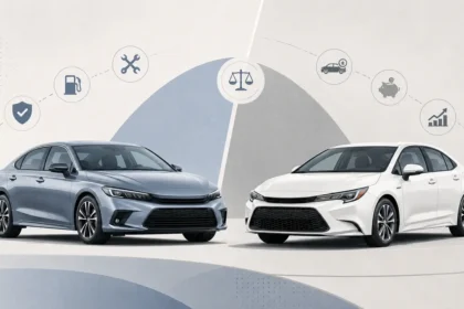 Honda Civic vs Toyota Corolla compact sedans shown side by side for a used car comparison