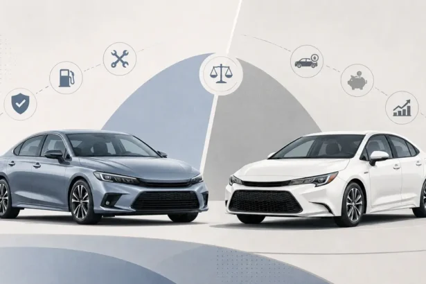 Honda Civic vs Toyota Corolla compact sedans shown side by side for a used car comparison