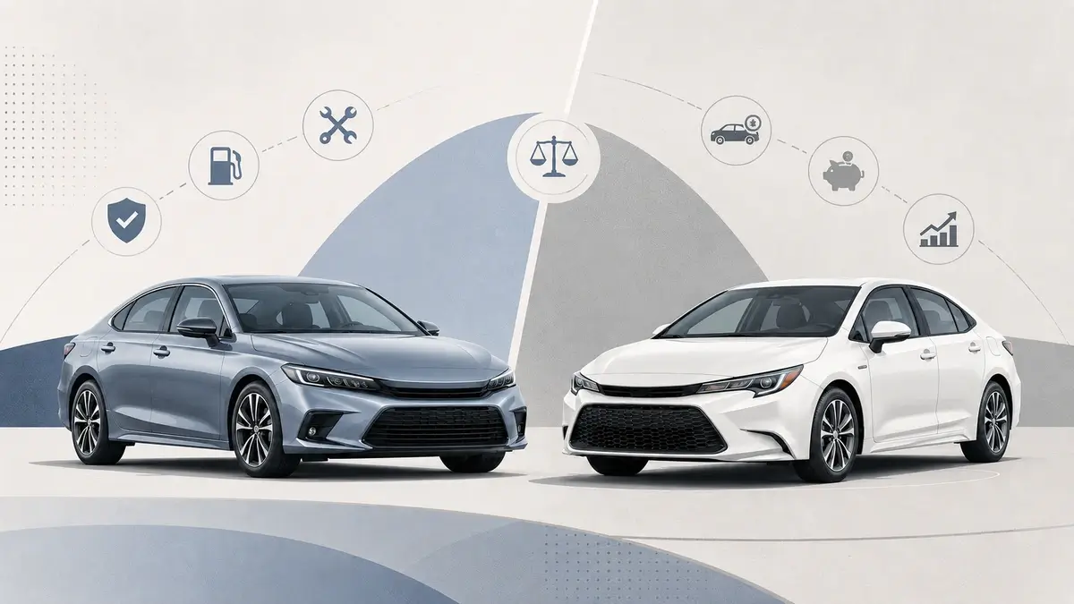 Honda Civic vs Toyota Corolla compact sedans shown side by side for a used car comparison
