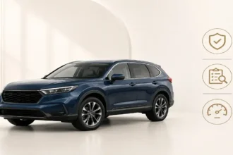 Honda CRV-style compact SUV with a simple used-car model-year decision chart