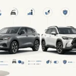 Honda HR-V-style SUV and Toyota Corolla Cross-style SUV shown side by side for a used small SUV comparison