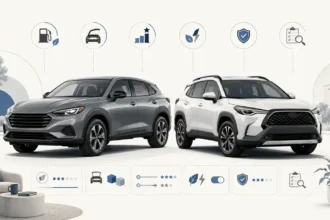 Honda HR-V-style SUV and Toyota Corolla Cross-style SUV shown side by side for a used small SUV comparison