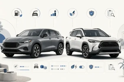 Honda HR-V-style SUV and Toyota Corolla Cross-style SUV shown side by side for a used small SUV comparison