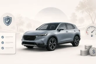 Modern compact SUV with ownership cost and reliability checklist visuals