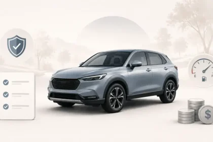 Modern compact SUV with ownership cost and reliability checklist visuals