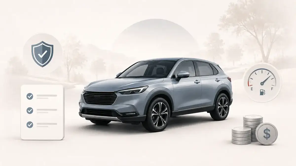 Modern compact SUV with ownership cost and reliability checklist visuals