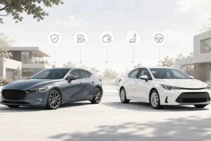 Mazda 3 and Toyota Corolla style compact cars compared for used-car buyers