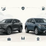 Mazda CX-5-style SUV and Honda CR-V-style SUV shown side by side for a used compact SUV comparison
