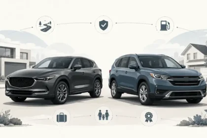 Mazda CX-5-style SUV and Honda CR-V-style SUV shown side by side for a used compact SUV comparison