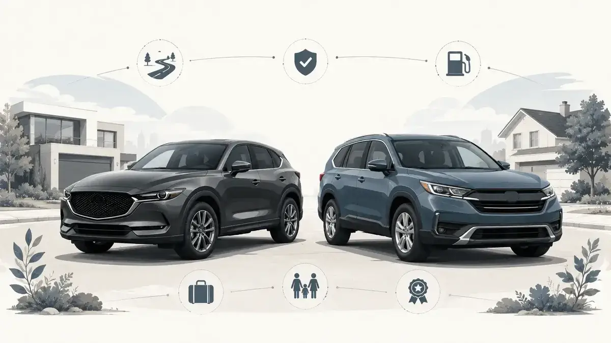 Mazda CX-5-style SUV and Honda CR-V-style SUV shown side by side for a used compact SUV comparison