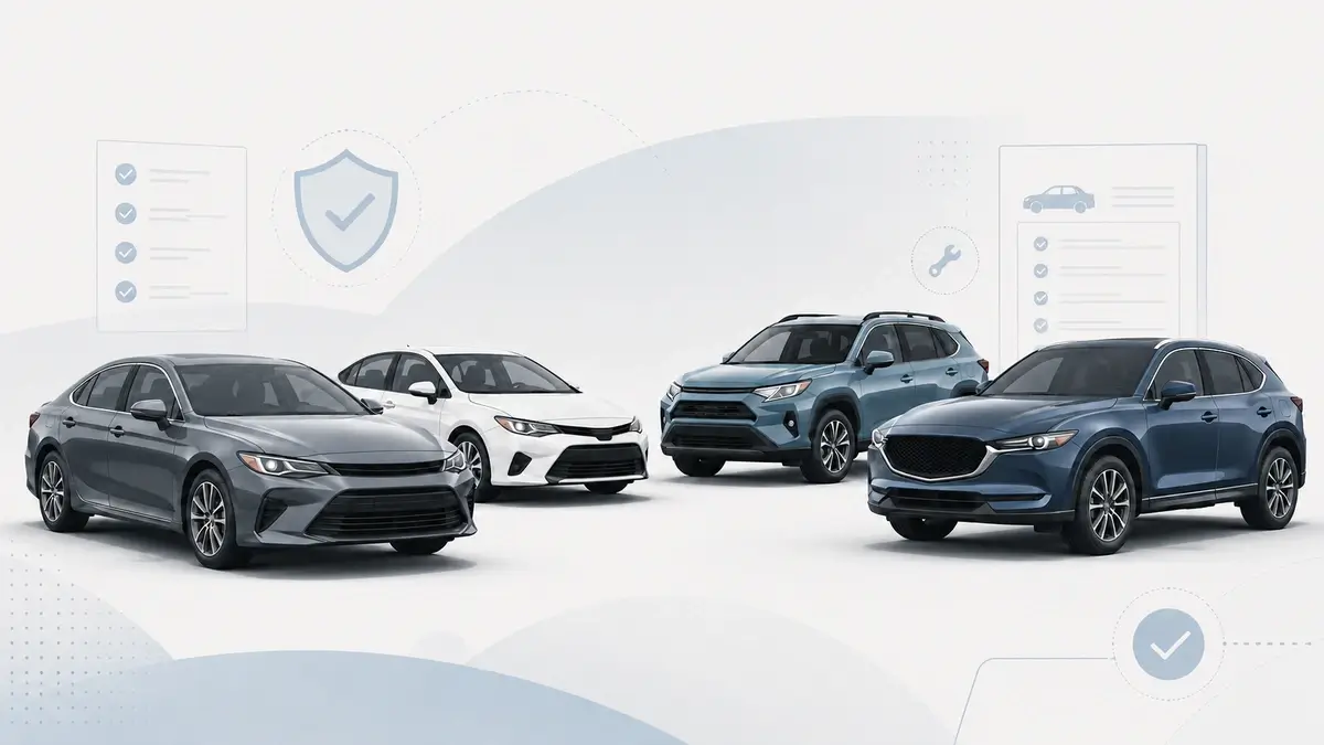 Reliable used cars shortlist with sedan, compact car, and SUV options