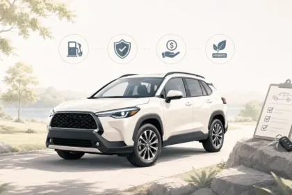 Toyota Corolla Cross-style compact SUV with ownership cost and reliability checklist cues