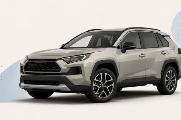 Generic compact SUV with best, inspect carefully, and higher caution model-year labels for a used Toyota RAV4 buying guide