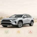 Generic compact SUV with best, inspect carefully, and higher caution model-year labels for a used Toyota RAV4 buying guide