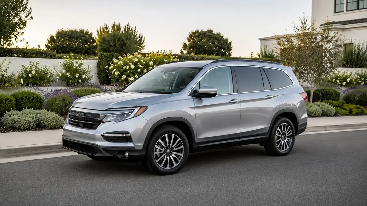 Used Honda Pilot parked on a suburban road for reliability and cost-to-own guide