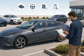 Used Hyundai Elantra sedan with buyer inspection checklist