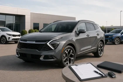 Used Kia Sportage parked for inspection before purchase