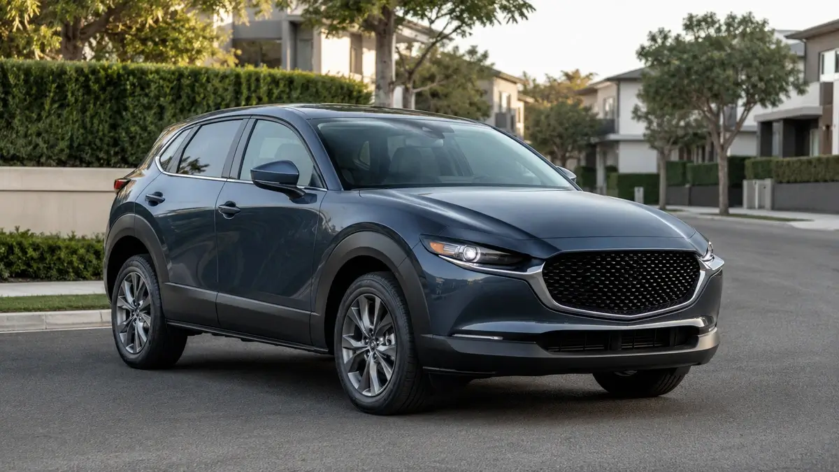 Used Mazda CX-30 parked on a clean suburban road for a reliability and cost-to-own guide