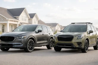 Mazda CX-5 and Subaru Forester side-by-side used SUV comparison