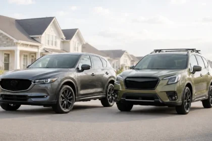 Mazda CX-5 and Subaru Forester side-by-side used SUV comparison