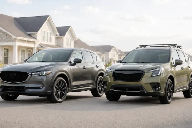 Mazda CX-5 and Subaru Forester side-by-side used SUV comparison