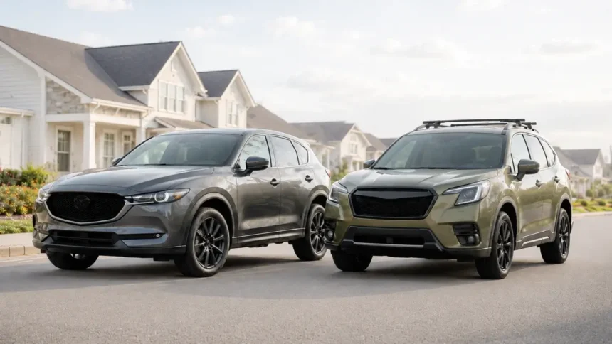 Mazda CX-5 and Subaru Forester side-by-side used SUV comparison