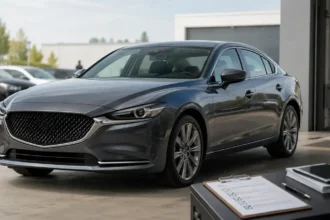 Used Mazda6 sedan being inspected before purchase