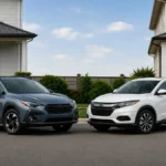Subaru Crosstrek and Honda HR-V parked side by side for a used small SUV comparison