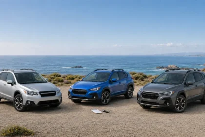 Three Subaru Crosstrek generations shown for a used-car model-year guide
