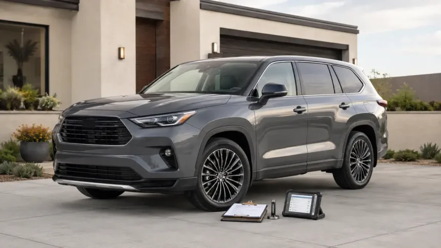 Used Toyota Highlander being inspected for reliability and ownership cost