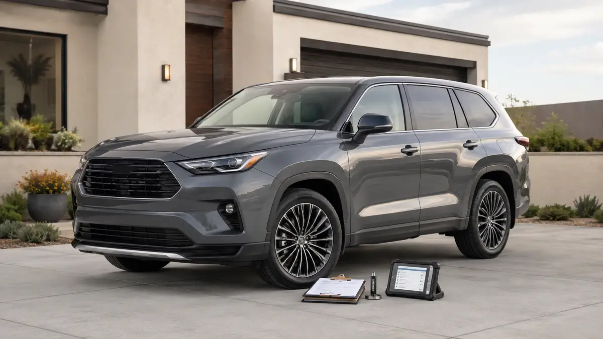 Used Toyota Highlander being inspected for reliability and ownership cost
