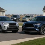 Used Toyota Highlander model years parked side by side for comparison