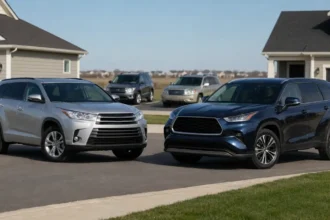 Used Toyota Highlander model years parked side by side for comparison