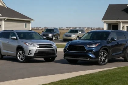 Used Toyota Highlander model years parked side by side for comparison