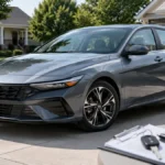 Used Hyundai Elantra parked for a pre-purchase reliability inspection