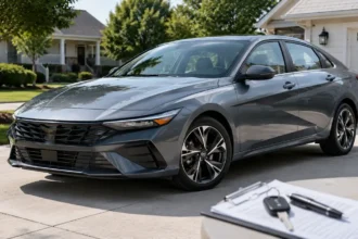 Used Hyundai Elantra parked for a pre-purchase reliability inspection