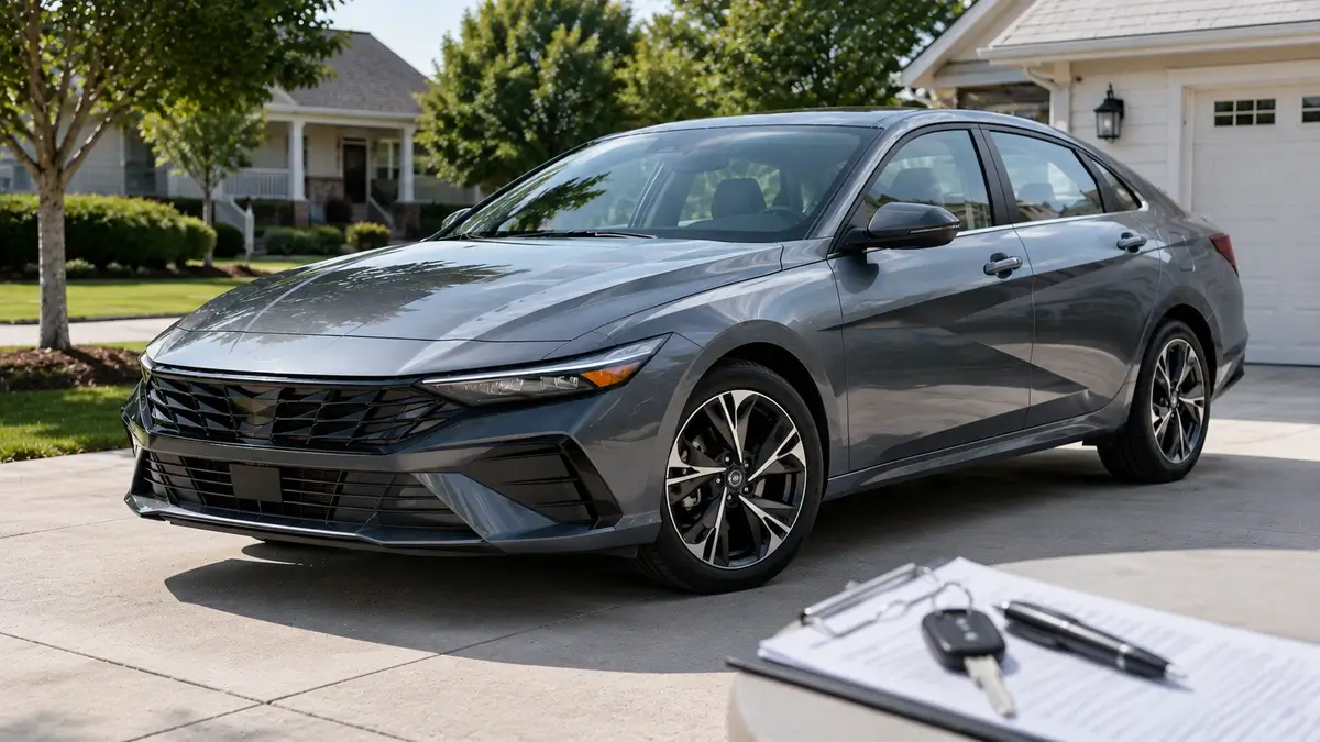 Used Hyundai Elantra parked for a pre-purchase reliability inspection